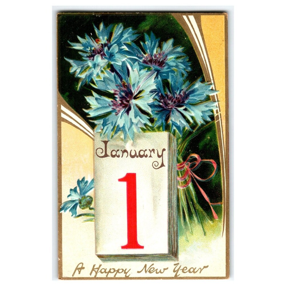 Raphael Tuck New Year Postcard 1910 January 1st Cornflowers Lowellville OH